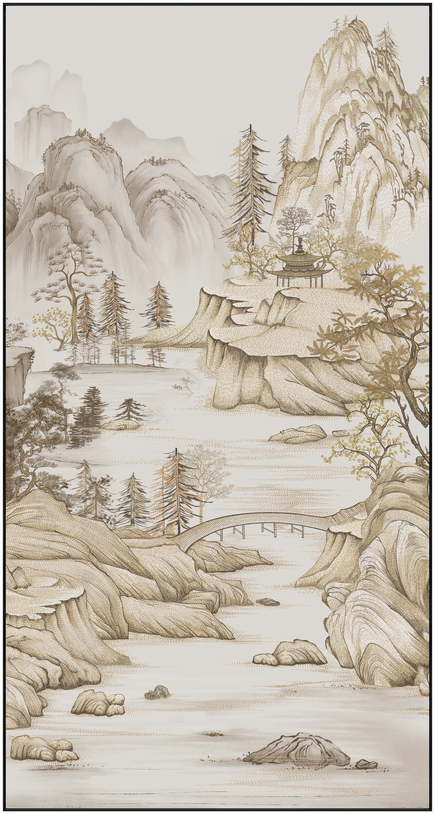 Ink Landscape Embroidered Wall Art